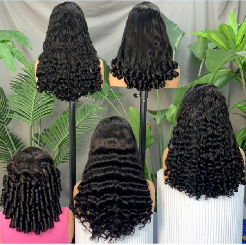 FH 22inch 5x5 Glueless Lace Front Human Hair Wig with Baby Hair 300% Double Drawn Curly Human Hair