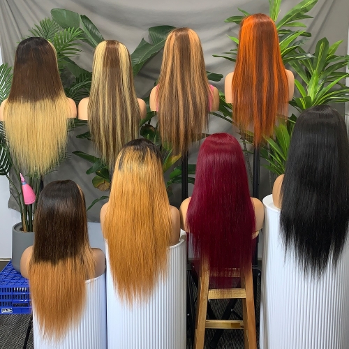 FH  13x4  Full Lace Frontal Color Straight Human Hair Wigs 220% Long Hair Wigs