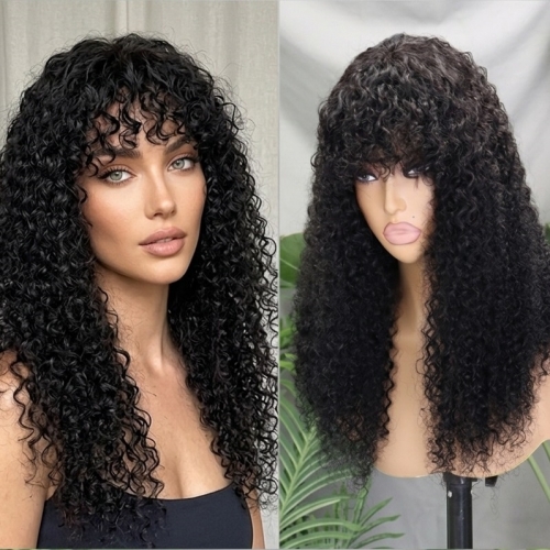 FH 280% Density 22inch 4x4 Lace Front Bang Wig Human Hair-4 Textures