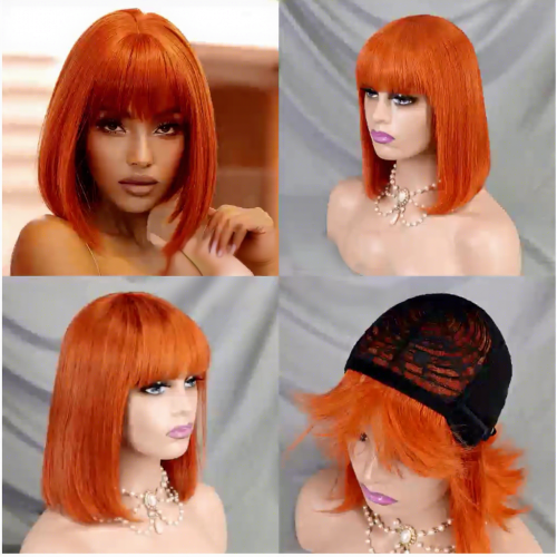 FH 12inch No Lace Human Hair Bang Bob Wigs Glueless Straight Brazilian Human Hair Wigs-7 Colors
