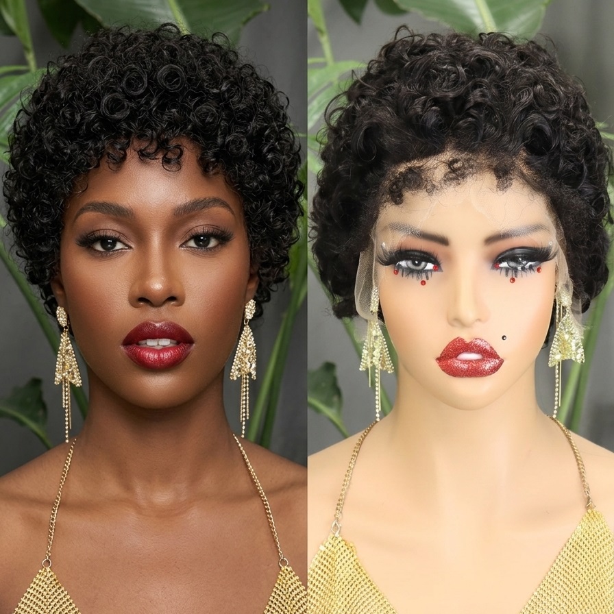 FH 13x4  HD Chioma Pixie Curls Lace Front Human Hair Short Wigs