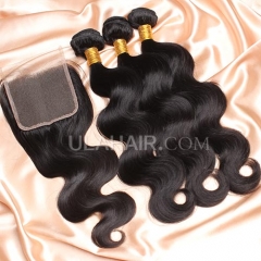 【14A 3pcs+closure】Malaysian Virgin Hair Body Wave 3 Bundles & Lace Closure Free Shipping Bundles