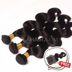 Promotion! Buy 3 Get 1 free 3 Bundles Set 13A Mlaysian Virgin Hair Body Wave Get 1 Lace Clousure Free Shipping