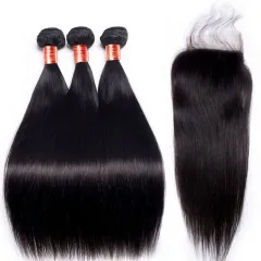 【12a 3pcs+ 4*4 HD Lace】Ulahair Brazilian Hair Bundles With Closure|3pcs And 4x4 HD Lace Closure With Straight