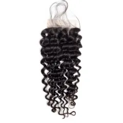 【12A】Deep Curl 4*4 Lace Closure Middle/Free/Three Part Natural Color Curly Human Hair