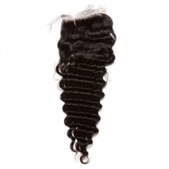 【12A】 Deep Wave Hair 4*4 Lace Closure Middle/Free/Three Part Natural Color Human Unprocessed Curly Hair