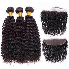 【13A 3PCS+Frontal】 Malaysian Deep Curly Human Hair 3PCS Bundles with 1PC Lace Frontal Closure Deal  Hair Extensions Free Shipping