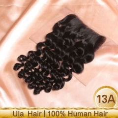 Ula Hair 13A Grade Peruvian Deep Wave Curly Lace Closure Retail 1PC Peruvian Closure Virgin Hair Deep Wave Curly