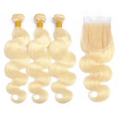 【12A 3PCS+Closure】613 Malaysian Body Wave Virgin Hair 3pcs with Lace Closure Body Wave Bundles blonde Human Hair Weave hair Bundles Free Shipping