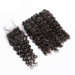 【12A 3PCS+ 4*4 Closure】Fast Shipping Brazilian Italy Curl Virgin Human Unprocessed Hair Bundles 3pcs with 4*4 Lace Closure Free Shipping