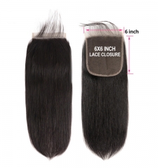 【12A】 Straight Hair 6*6 Lace Closure Middle/Free/Three Part Natural Color Human Unprocessed Hair