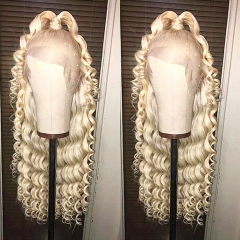 Customize for 7 days! 13A Grade 180% Density 613# Loose Curly Blonde Color Lace Front Wigs 13x4 Lace Size Virgin Human Hair Hand-tied Wigs ULW25