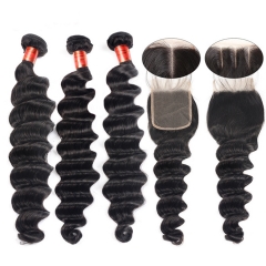 【12A 3PCS+ 4*4 Closure】Fast Shipping Brazilian Loose Curly Virgin Human Unprocessed Loose Deep Wave Hair Bundles 3pcs with 4*4 Lace Closure Free Shipp