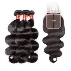 【12A 3PCS+ 5*5 HD Lace】Body Wave Human Hair bundles 3pcs with Undetectable Transparent HD 5*5 Lace Closure