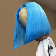 【New Arrival】13A Blue Color Straight Bob 4*4/13*4 Closure Wig 250% density Virgin Human Hair Lace Frontal Wigs Customize 7 days