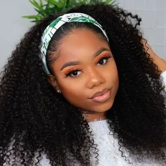 【Headband Wig】Kinky Curly Headband Wigs 250% Density Headband Wigs For Black Women No Glue No SewIn Beginners Friendly Wig, 5pcs Headband Gifts ULHB01