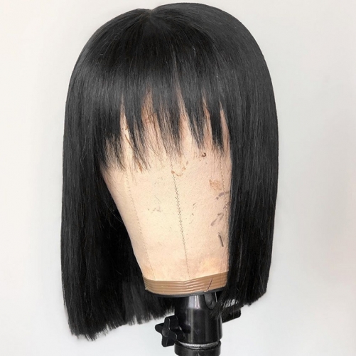 Ulahair Human Hair Bob Wig With Bangs 10 14 Inch Straight Hair Bob