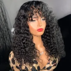 【New Arrival】Ulahair 13A Fringe Bangs Wig For Deep Wave Human Hair Long With 250% Density Full Machine Made Wig Customized 3 Days ULBW01