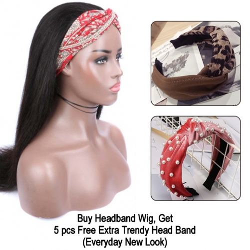 Headband Wig Human Hair Wavy #1B/30 Balayage Black Brown Non Lace