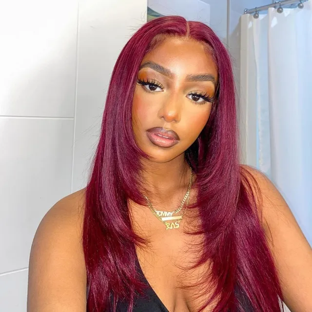 burgundy lace front wig t part wig