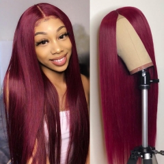 【New In】13A T Part Lace Light/Dark 99j Red Color Straight Lace Front Wigs 150% Density 13x6 Lace Burgundy Color Middle Part ULW40