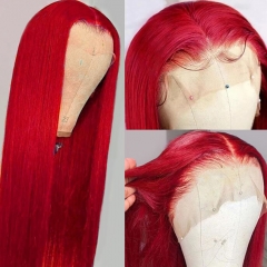 【New In】13A Red Color Transparent Lace frontal Wig In Stock 200% Density Straight Red 13x4 Lace Closure Wig Thick Human Hair Lace Wigs