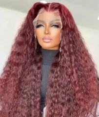 【New In】Burgundy 99j Wigs Deep Wave 13*4 Transparent Lace Frontal Wigs Deep Wave Lace Frontal Wig 250% Density Lace Closure