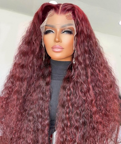 【New In】Burgundy 99j Wigs Deep Wave 13*4 Transparent Lace Frontal Wigs Deep Wave Lace Frontal Wig 250% Density Lace Closure ULW52