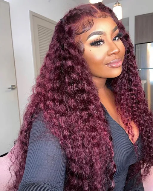 burgundy deep wave wig