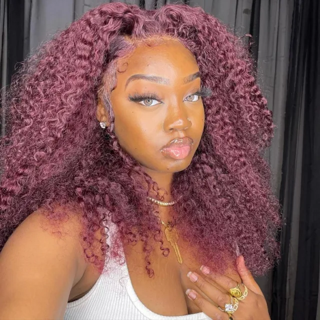 high density burgundy deep wave lace front wig