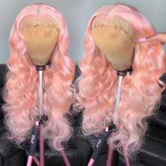 【New In】13A Pink Color Transparent Lace frontal Wig 180% Density Straight/Body Wave Pink Human Hair Lace Wigs