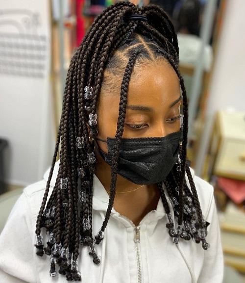 Half-Up, Half-Down knotless braids with beads