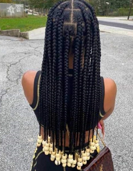Long knotless braids with beads