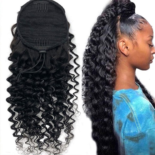 curly drawstring ponytail extensions for black hair