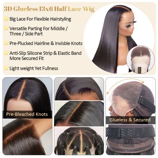 3D Glueless half lace wig | Ula Hair