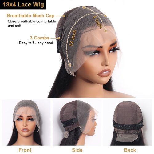 Super Double Drawn】#1B 13*4 Lace Frontal Straight Bob Wig