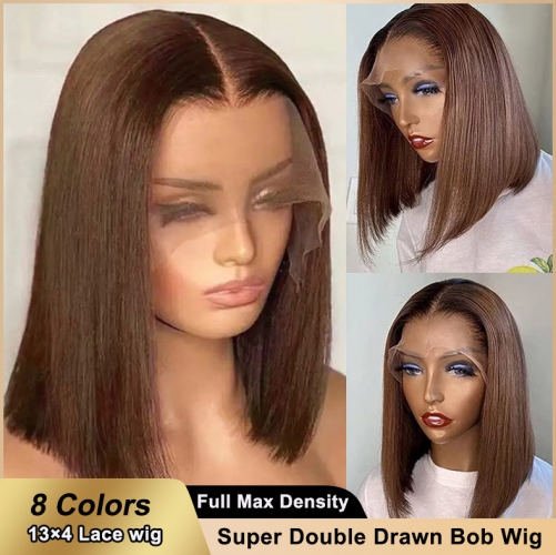 【Super Double Drawn】8 Colors 13*4 Lace Frontal Straight Bob Wig With 250% Full Max Density Affordable Price Wig ULH145