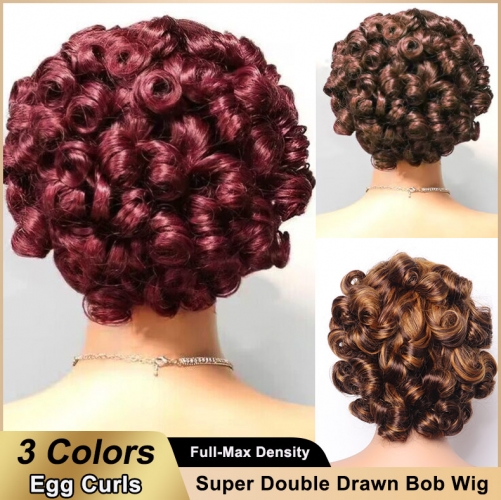 【Super Double Drawn】3 Colors Bouncy Egg Curls 13x4 Short Bob Wig Full-Max 250% Density Lace Wig Human Hair Wig ULH150