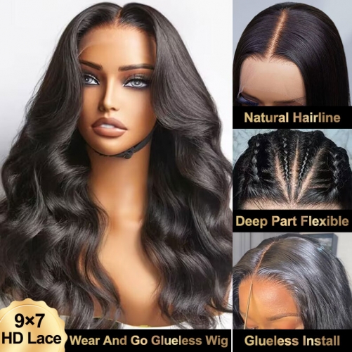 【9 Textures】9×7 3D HD Lace Glueless Wig Parting Max Lace Human Hair Closure Wig ULH152