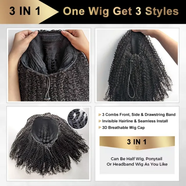 3-in-1 half wig human hair 
