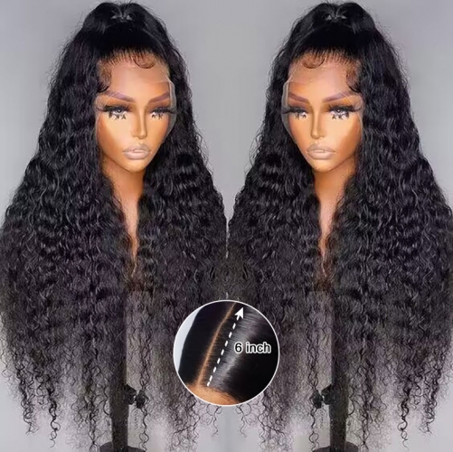 13 6 Big Lace 13A Raw Deep Wave Transparent HD Lace Closure Wigs 13 6 Deep Wave Human Hair Lace Wig With Big 6inch Parting Space