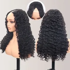 【No Glue No Sew In V Part Wig】13A Glueless V Part Wig 200 Density Burmese Curly Wig Virgin Hair Clip In Human Hair Wigs Match Leave Out Wig ULH051