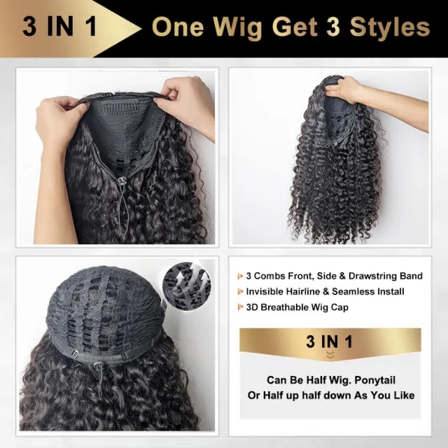 3-in-1 half wig human hair 