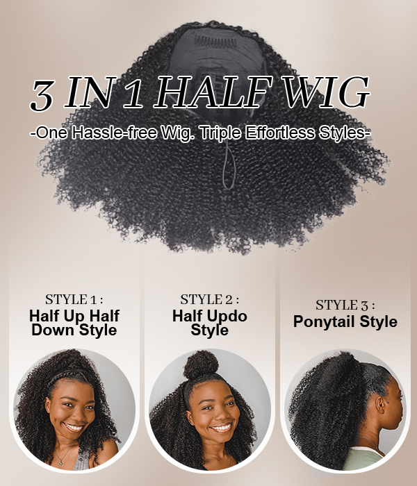 3 In 1 Half Wig