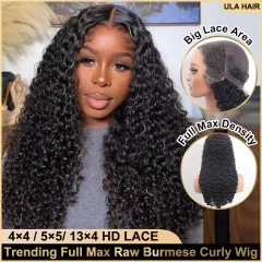 【Burmese Curly Wig】Ulahair 13A Full-Max Raw Transparent/HD Lace Closure Wigs 4*4/13*4/5*5 Burmese Curly Human Hair Wig ULH050