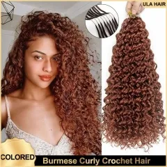 【Colored Feather Crochet Hair】Burmese Curly #2 #4 #99J #27 #30 Color Micro Ring Loop Crochet Soft Human Hair Extension 5pcs/pack (150g) ULH253