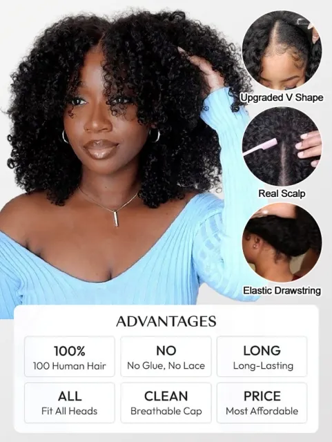 curly drawstring v part wig