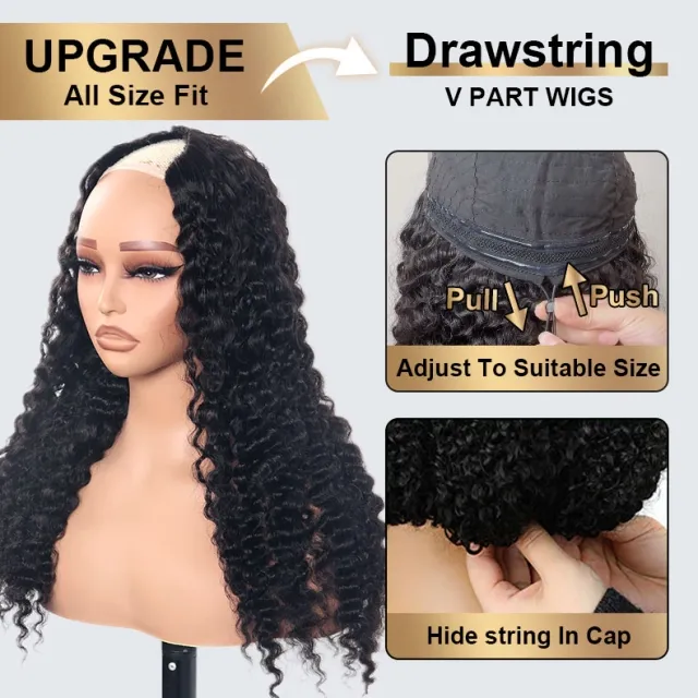 drawstring v-part wig human hair