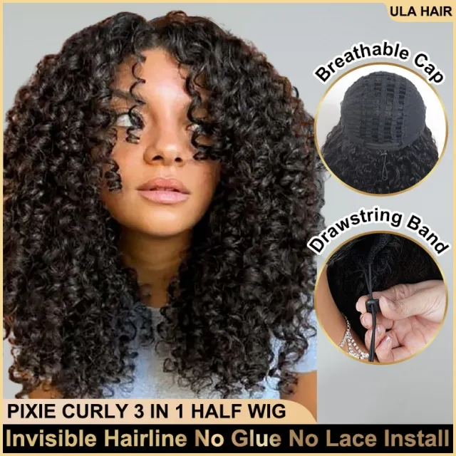 pixie curly half wig