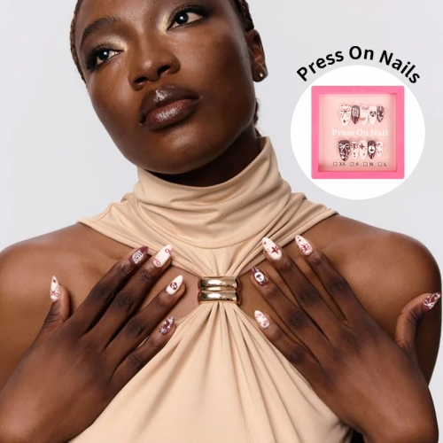 Press-On Nails Manicure Kit 12 Styles Long-Lasting Fake Nails with Glue File Prep Pad 